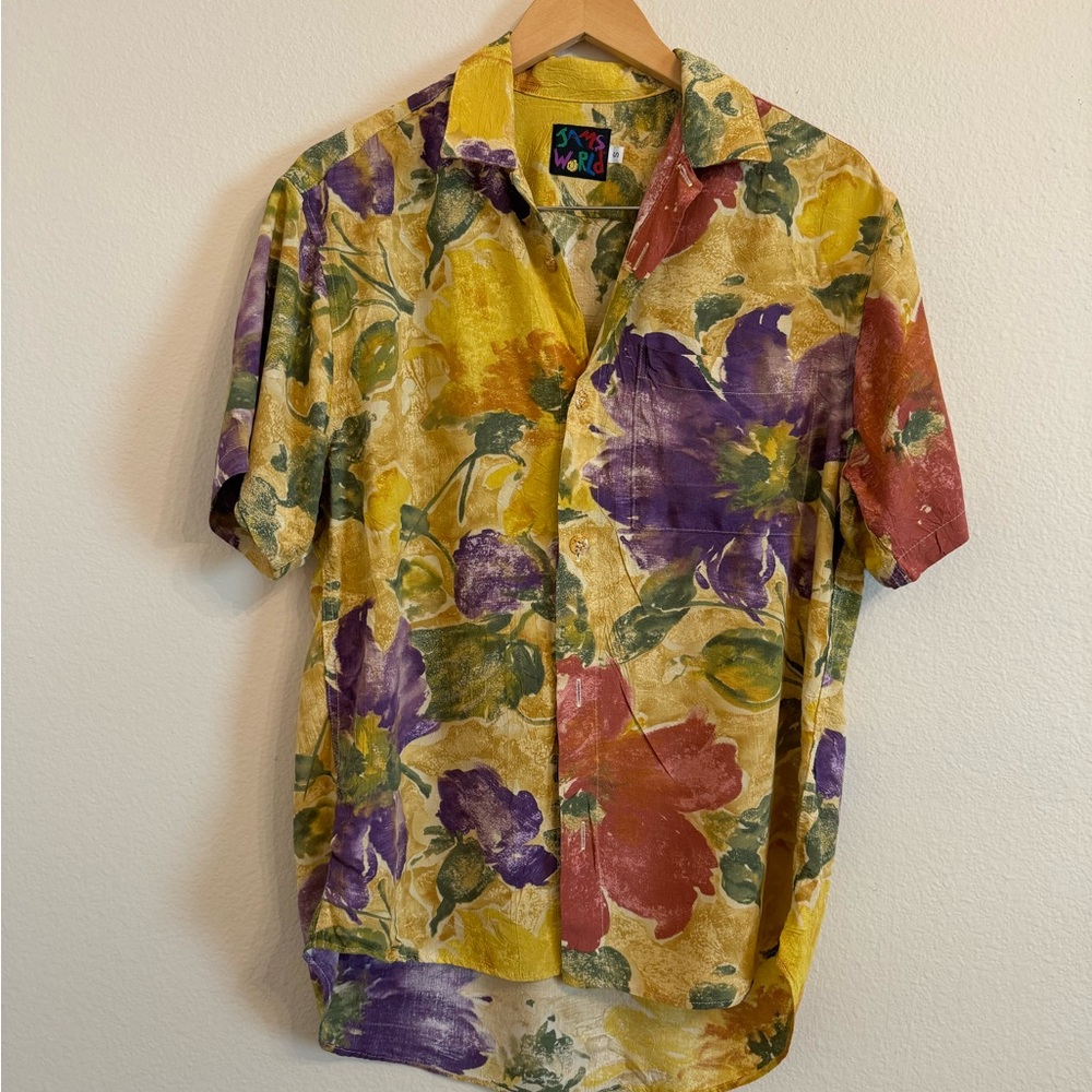 Vintage Jams World 90's Hawaiian Shirt Holiday Travel Floral Shirt